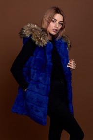 CHALECO LARGO CON CAPUCHA DE PELO DE CONEJO Y PELO DE MARMOTA PC-LLL5435-06