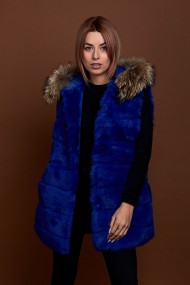 CHALECO LARGO CON CAPUCHA DE PELO DE CONEJO Y PELO DE MARMOTA PC-LLL5435-06