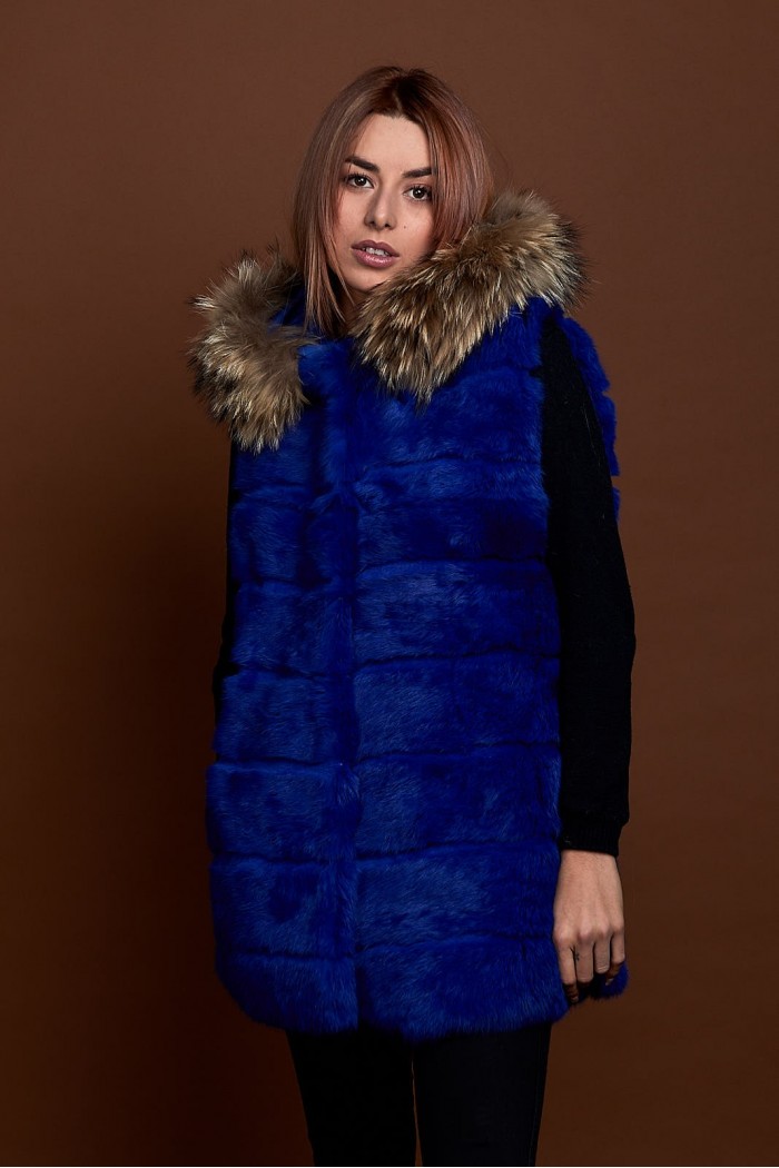 CHALECO LARGO CON CAPUCHA DE PELO DE CONEJO Y PELO DE MARMOTA PC-LLL5435-06