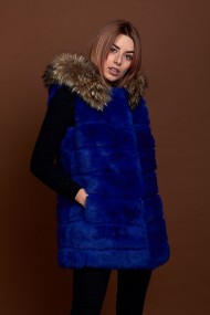 CHALECO LARGO CON CAPUCHA DE PELO DE CONEJO Y PELO DE MARMOTA PC-LLL5435-06