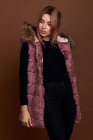 CHALECO LARGO CON CAPUCHA DE PELO DE CONEJO Y PELO DE MARMOTA PC-LLL5435-08