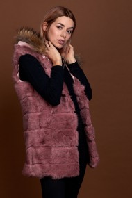 CHALECO LARGO CON CAPUCHA DE PELO DE CONEJO Y PELO DE MARMOTA PC-LLL5435-08