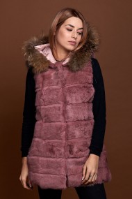 CHALECO LARGO CON CAPUCHA DE PELO DE CONEJO Y PELO DE MARMOTA PC-LLL5435-08