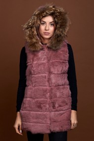 CHALECO LARGO CON CAPUCHA DE PELO DE CONEJO Y PELO DE MARMOTA PC-LLL5435-08