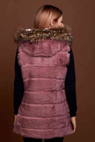 CHALECO LARGO CON CAPUCHA DE PELO DE CONEJO Y PELO DE MARMOTA PC-LLL5435-08