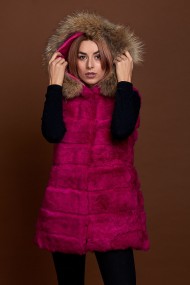 CHALECO LARGO CON CAPUCHA DE PELO DE CONEJO Y PELO DE MARMOTA PC-LLL5435-10