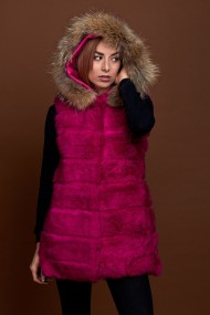 CHALECO LARGO CON CAPUCHA DE PELO DE CONEJO Y PELO DE MARMOTA PC-LLL5435-10