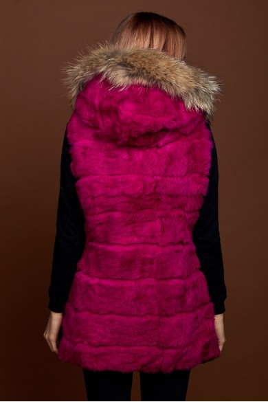 CHALECO LARGO CON CAPUCHA DE PELO DE CONEJO Y PELO DE MARMOTA PC-LLL5435-10