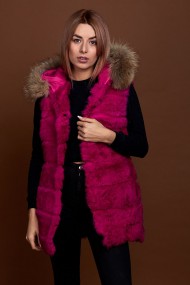 CHALECO LARGO CON CAPUCHA DE PELO DE CONEJO Y PELO DE MARMOTA PC-LLL5435-10