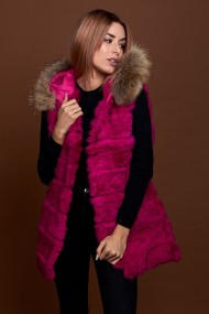 CHALECO LARGO CON CAPUCHA DE PELO DE CONEJO Y PELO DE MARMOTA PC-LLL5435-10