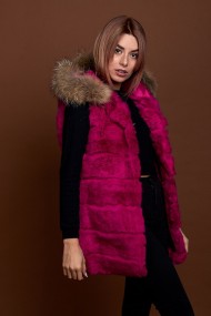 CHALECO LARGO CON CAPUCHA DE PELO DE CONEJO Y PELO DE MARMOTA PC-LLL5435-10