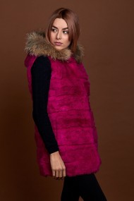 CHALECO LARGO CON CAPUCHA DE PELO DE CONEJO Y PELO DE MARMOTA PC-LLL5435-10