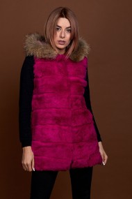 CHALECO LARGO CON CAPUCHA DE PELO DE CONEJO Y PELO DE MARMOTA PC-LLL5435-10