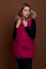 CHALECO LARGO CON CAPUCHA DE PELO DE CONEJO Y PELO DE MARMOTA PC-LLL5435-10