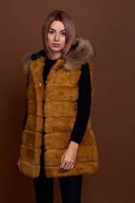 CHALECO LARGO CON CAPUCHA DE PELO DE CONEJO Y PELO DE MARMOTA PC-LLL5435-14