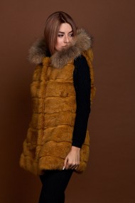 CHALECO LARGO CON CAPUCHA DE PELO DE CONEJO Y PELO DE MARMOTA PC-LLL5435-14