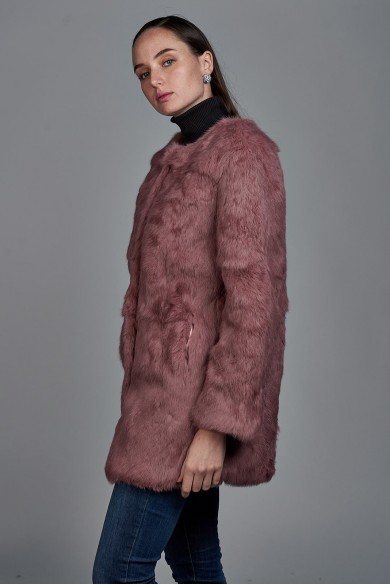 ABRIGO DE PELO DE CONEJO CON CUELLO REDONDO PC-LLL5369-08 ROSA PALO