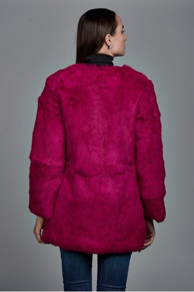 ABRIGO DE PELO DE CONEJO CON CUELLO REDONDO PC-LLL5369-10 FUSIA