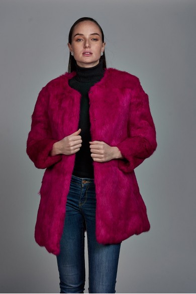 ABRIGO DE PELO DE CONEJO CON CUELLO REDONDO PC-LLL5369-10 FUSIA