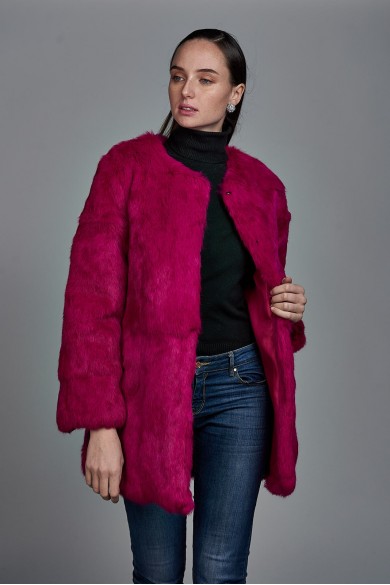 ABRIGO DE PELO DE CONEJO CON CUELLO REDONDO PC-LLL5369-10 FUSIA
