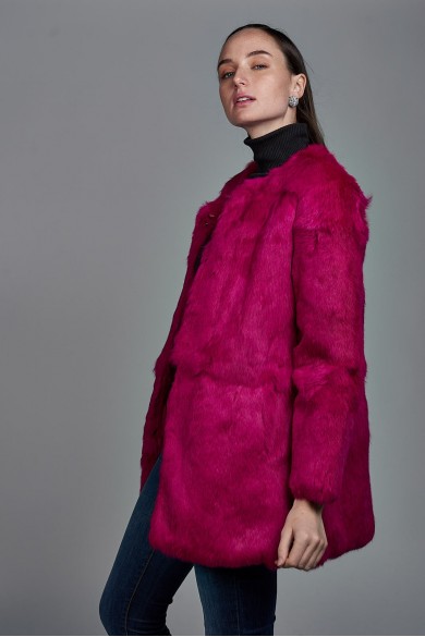 ABRIGO DE PELO DE CONEJO CON CUELLO REDONDO PC-LLL5369-10 FUSIA