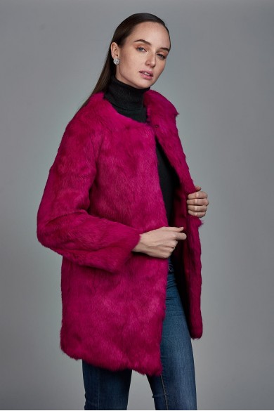 ABRIGO DE PELO DE CONEJO CON CUELLO REDONDO PC-LLL5369-10 FUSIA
