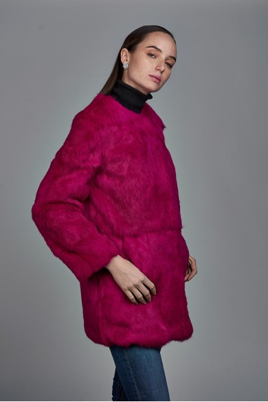 ABRIGO DE PELO DE CONEJO CON CUELLO REDONDO PC-LLL5369-10 FUSIA