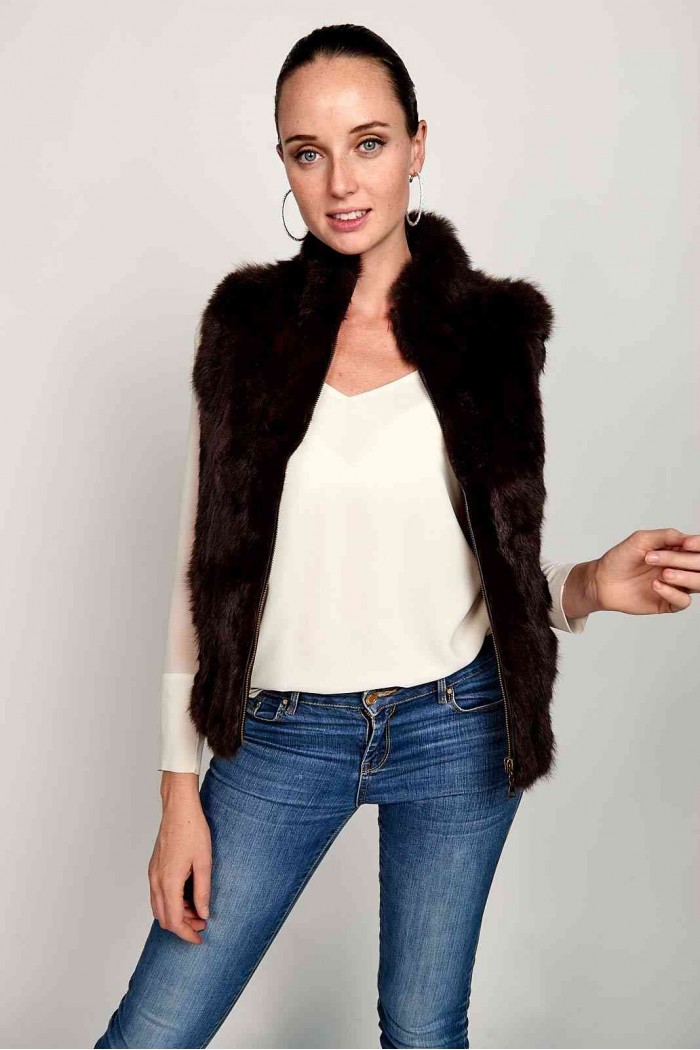 Chaleco De Pelo De Conejo Con Cremallera PC-LLL5486-09 (Marron)