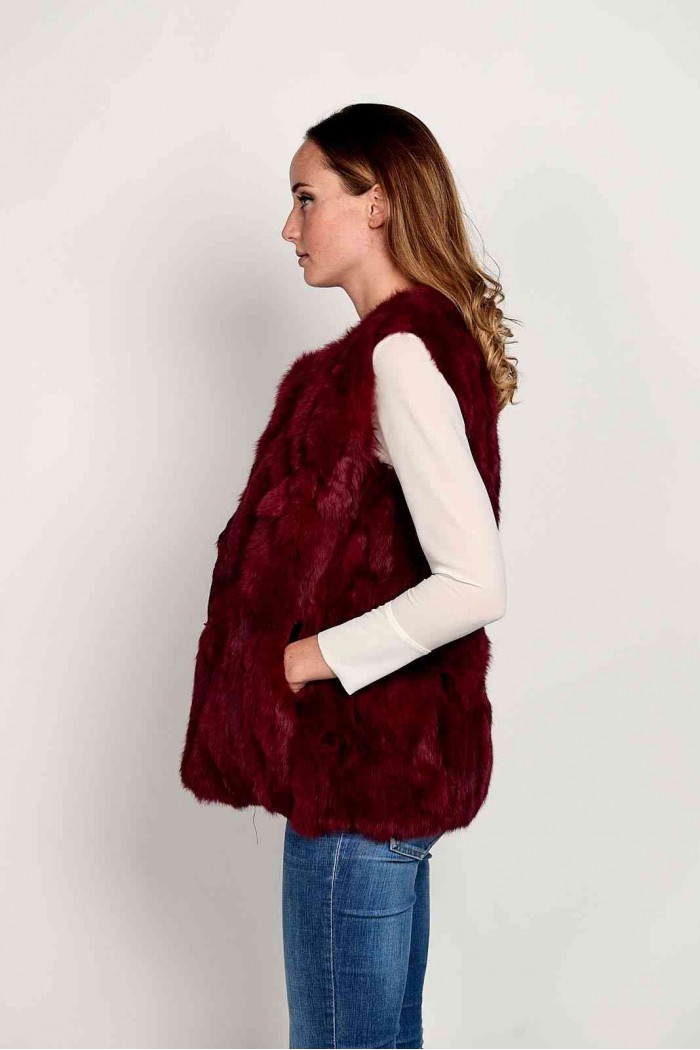 CHALECO PELO DE CONEJO GRANATE PC-LLL5751-04