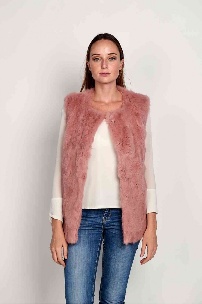 CHALECO PELO DE CONEJO ROSA PALO PC-LLL5751-08