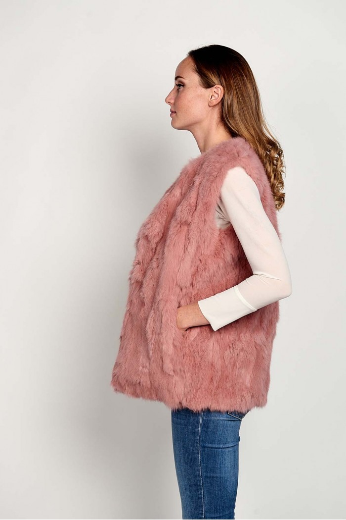 CHALECO PELO DE CONEJO ROSA PALO PC-LLL5751-08