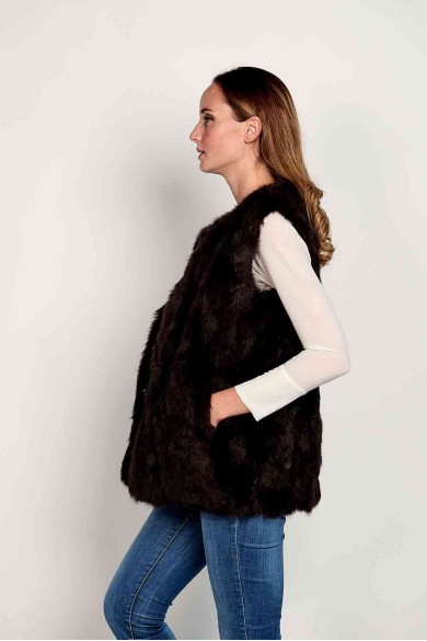 CHALECO PELO DE CONEJO MARRON PC-LLL5751-09