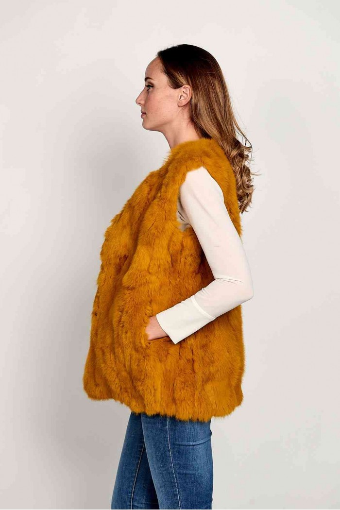 CHALECO PELO DE CONEJO MOSTAZA PC-LLL5751-1
