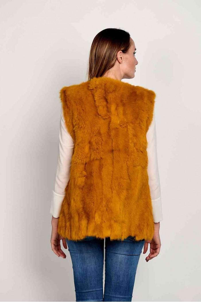 CHALECO PELO DE CONEJO MOSTAZA PC-LLL5751-1