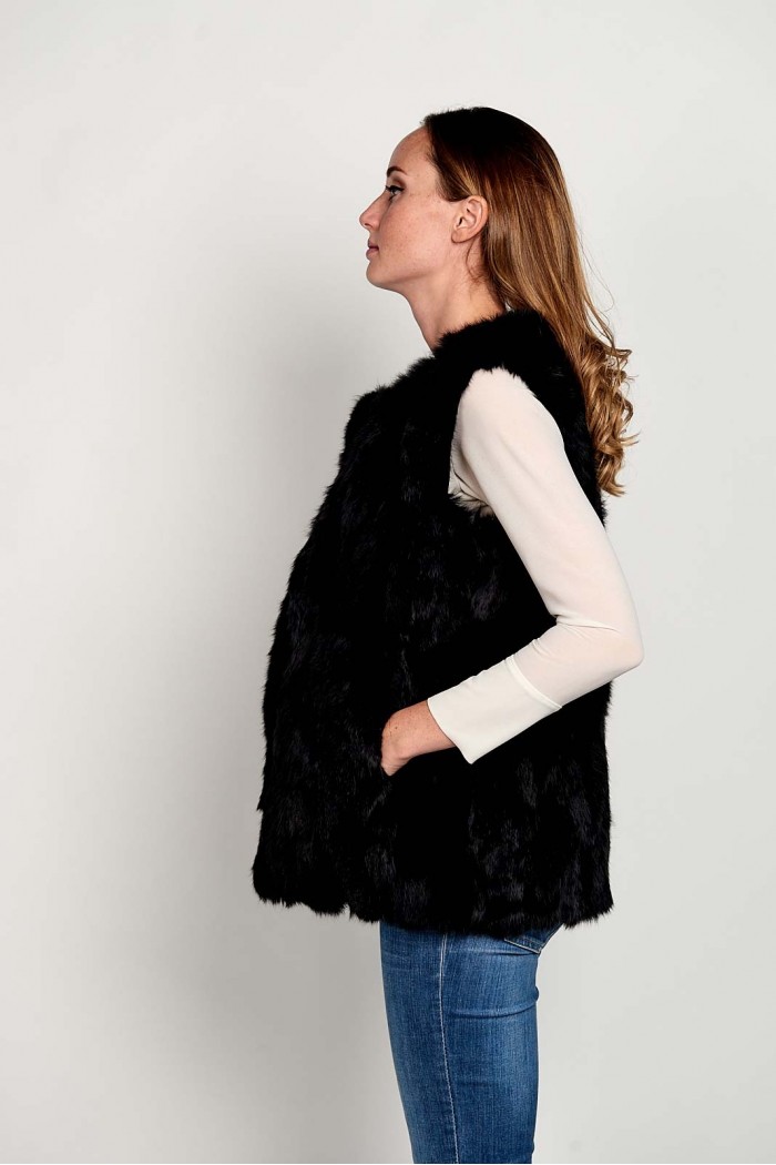 CHALECO PELO DE CONEJO NEGRO PC-LLL5751-15