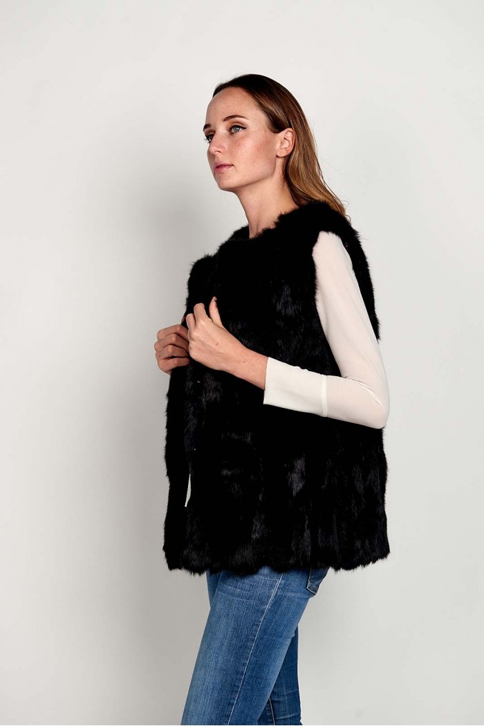 CHALECO PELO DE CONEJO NEGRO PC-LLL5751-15