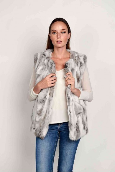 CHALECO PELO DE CONEJO NATURAL GRIS PC-LLL5752-16