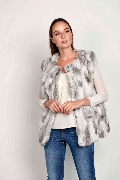 CHALECO PELO DE CONEJO NATURAL GRIS PC-LLL5752-16