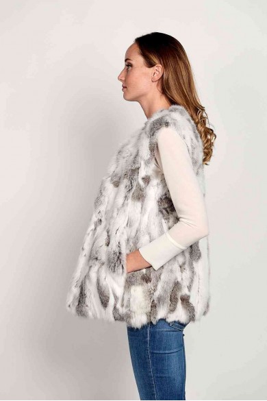CHALECO PELO DE CONEJO NATURAL GRIS PC-LLL5752-16
