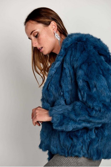 CHAQUETA CON CAPUCHA DE PELO DE CONEJO AZUL BEBE PC-LLL5753 PC-LLL5753-02