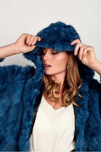 CHAQUETA CON CAPUCHA DE PELO DE CONEJO AZUL BEBE PC-LLL5753 PC-LLL5753-02
