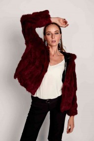 CHAQUETA CON CAPUCHA DE PELO DE CONEJO GRANATE PC-LLL5753 PC-LLL5753-04