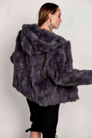 CHAQUETA CON CAPUCHA DE PELO DE CONEJO GRIS OSCURO PC-LLL5753 PC-LLL5753-05