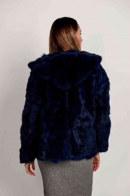 CHAQUETA CON CAPUCHA DE PELO DE CONEJO AZUL MARINO PC-LLL5753 PC-LLL5753-11