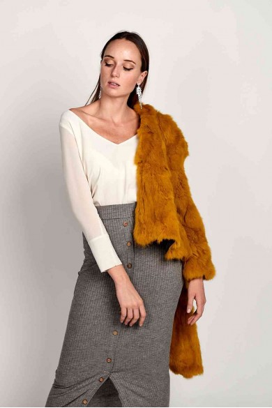 CHAQUETA CON CAPUCHA DE PELO DE CONEJO  PC-LLL5753 PC-LLL5753-14