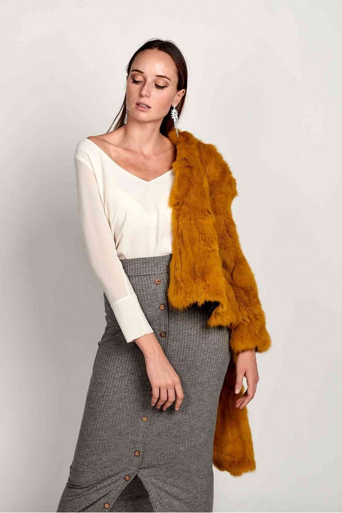 CHAQUETA CON CAPUCHA DE PELO DE CONEJO  PC-LLL5753 PC-LLL5753-14