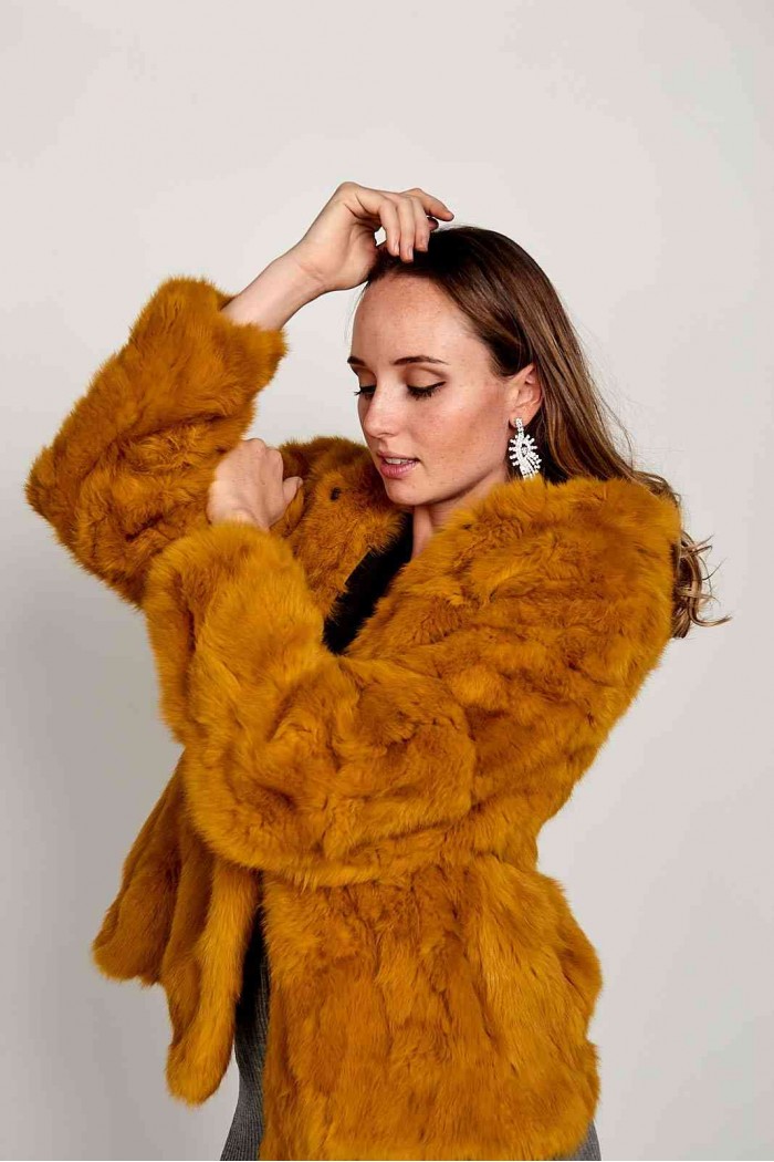 CHAQUETA CON CAPUCHA DE PELO DE CONEJO  PC-LLL5753 PC-LLL5753-14