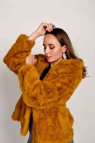 CHAQUETA CON CAPUCHA DE PELO DE CONEJO  PC-LLL5753 PC-LLL5753-14