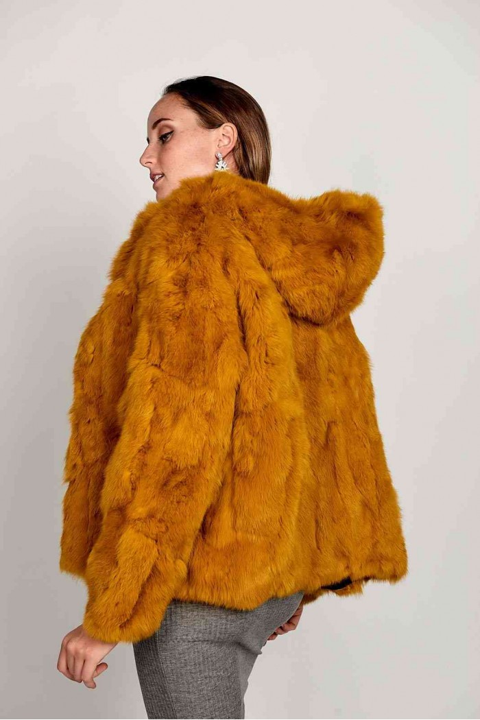 CHAQUETA CON CAPUCHA DE PELO DE CONEJO  PC-LLL5753 PC-LLL5753-14