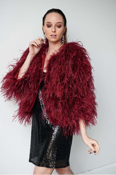 CHAQUETA PLUMAS LARGA DE AVESTRUZ PC-YLM1020-04